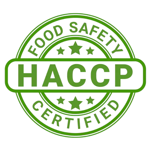 Green HACCP food supplier safety certification badge confirming Aliga Corp’s compliance with international export standards